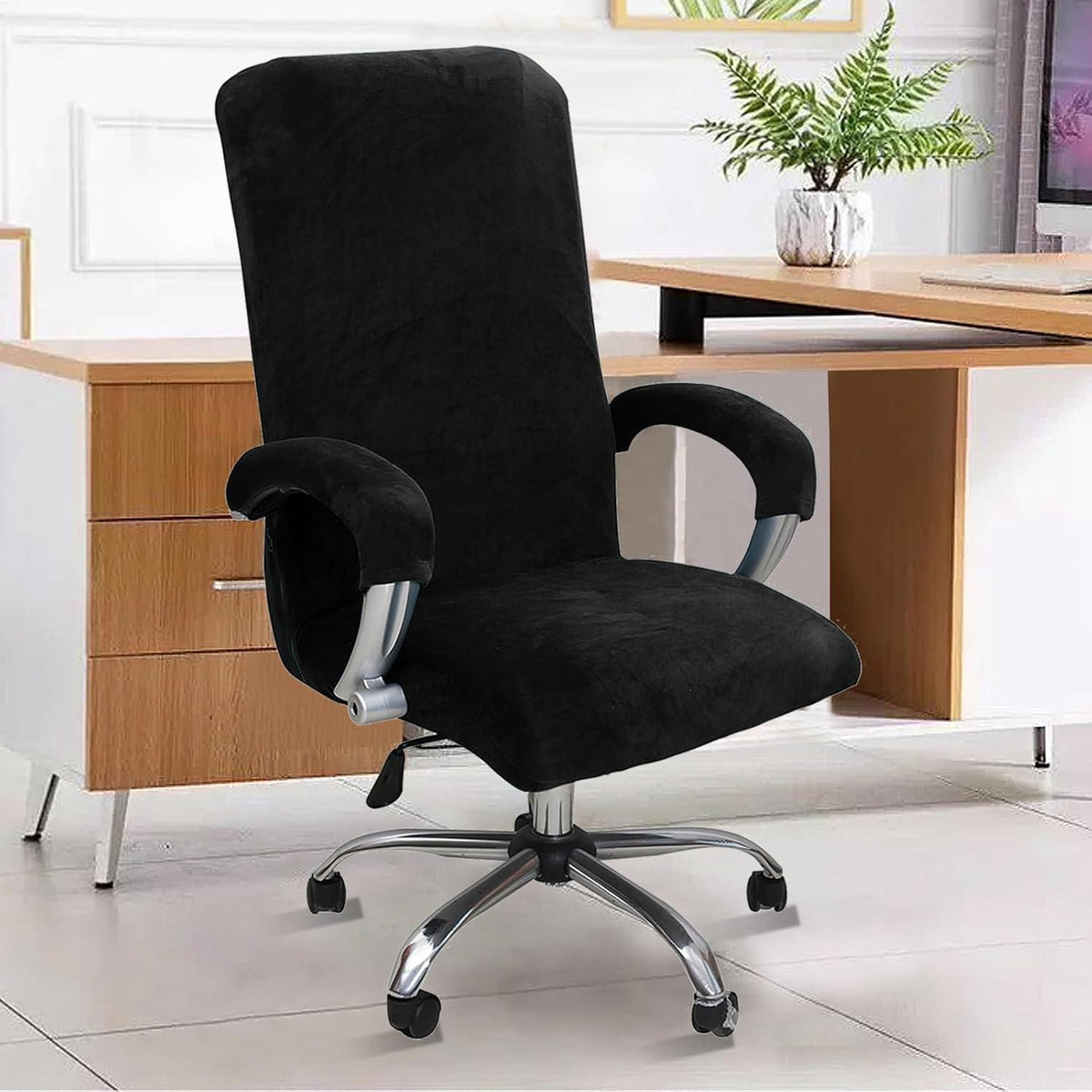 Samt Bürostuhlbezug mit Armlehne, X-Large Schwarz