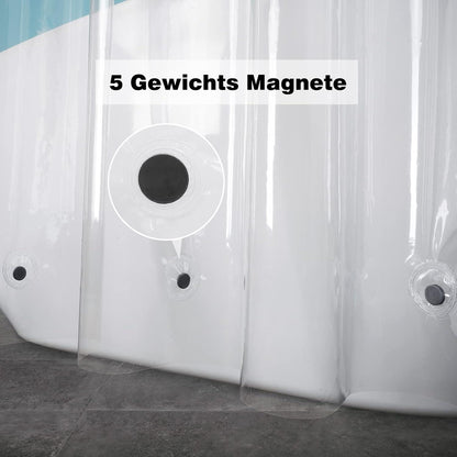 Duschvorhang 180x180 PEVA Transparent Magnete Anti Schimmel Wasserdicht, 12 Haken