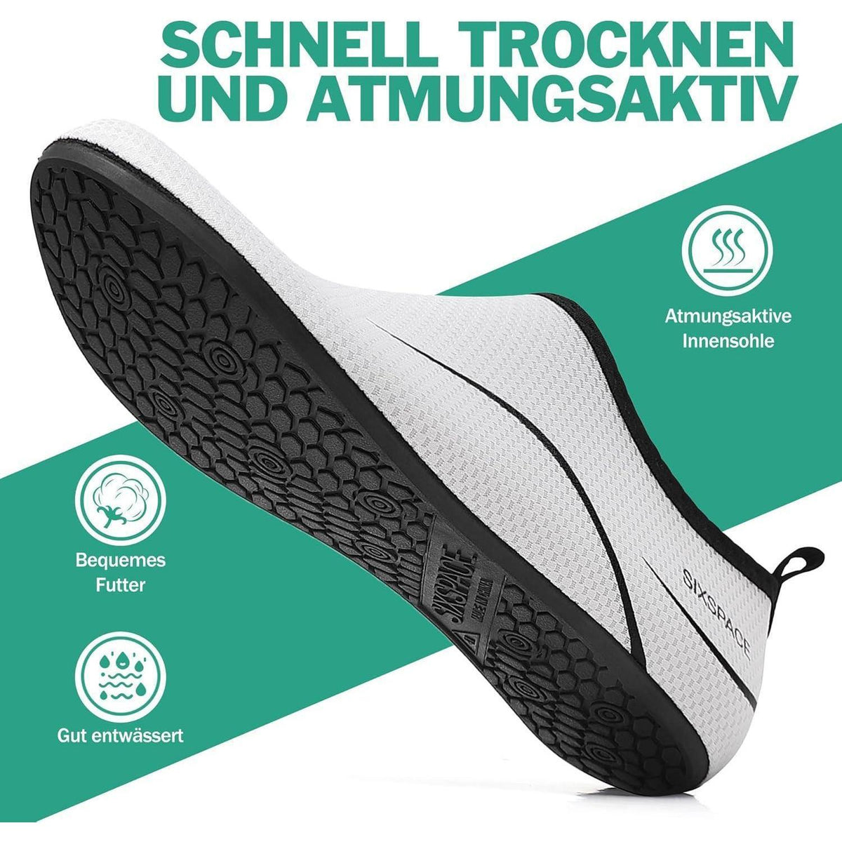 Wasserschuhe Schnell Trocknend Rutschfest für Damen und Herren Weiß