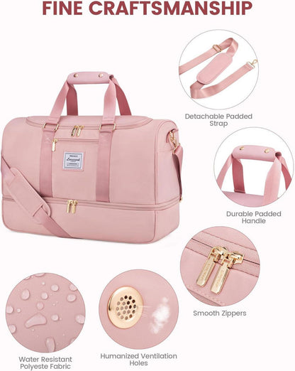 LOVEVOOK Reisetasche Sporttasche Damen Rosa, Weekender mit Schuhfach & Nassfach