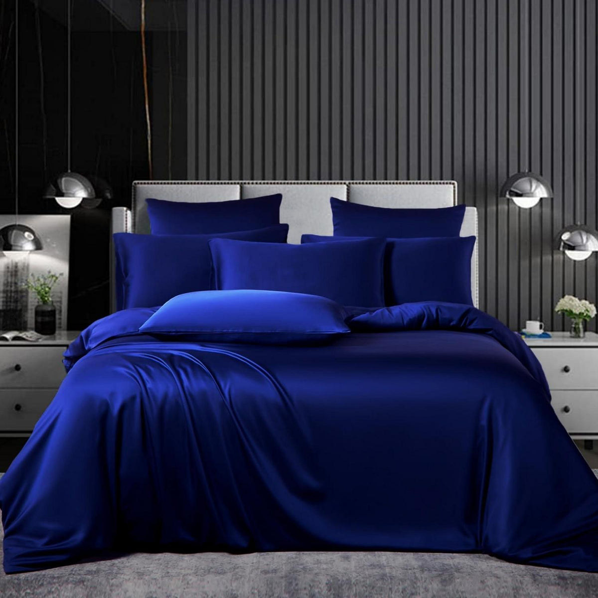 Satin Bettwäsche Set 200x200cm Blau – 3-teilig, Luxus & Weich