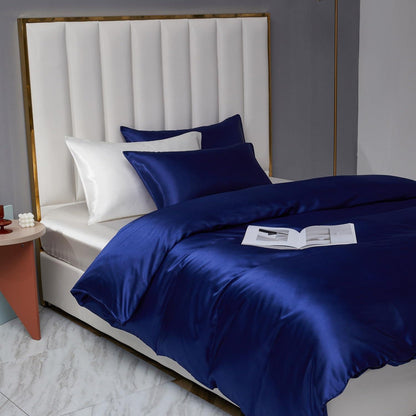 Satin Bettwäsche Set 200x200cm Blau – 3-teilig, Luxus & Weich