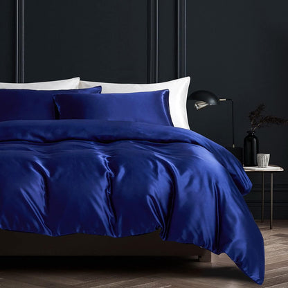 Satin Bettwäsche Set 200x200cm Blau – 3-teilig, Luxus & Weich