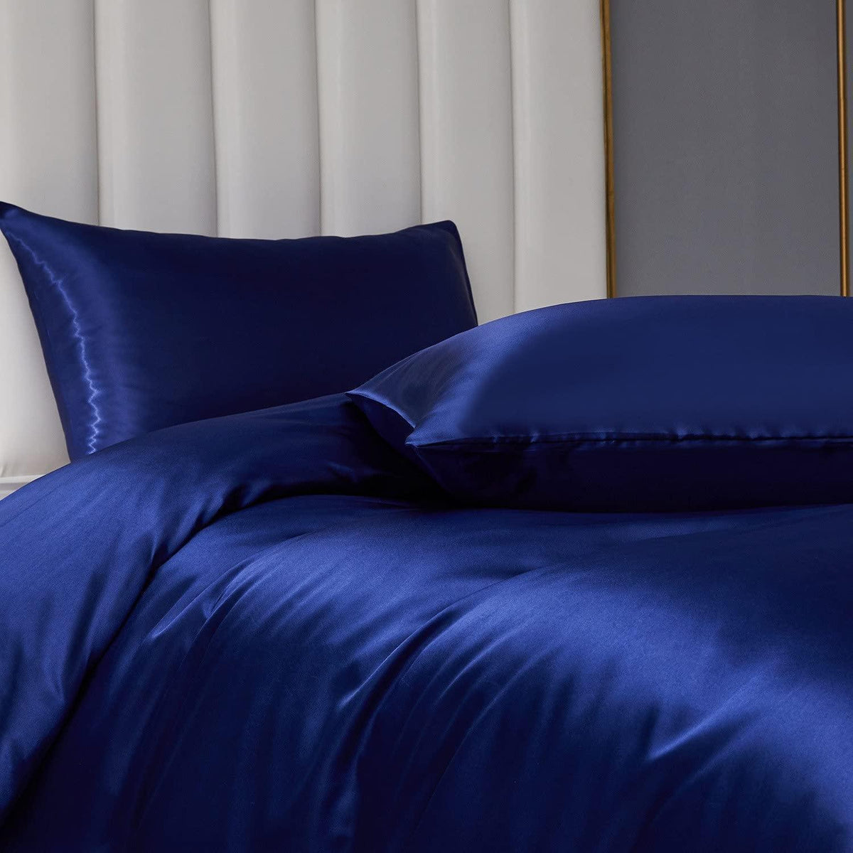Satin Bettwäsche Set 200x200cm Blau – 3-teilig, Luxus & Weich
