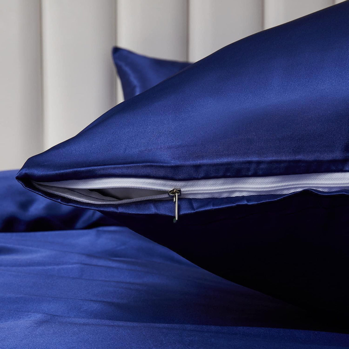 Satin Bettwäsche Set 200x200cm Blau – 3-teilig, Luxus & Weich