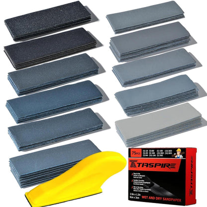 Schleifpapier Set 75tlg. Nass & Trocken, 120-5000 Körnung, mit Handschleifblock