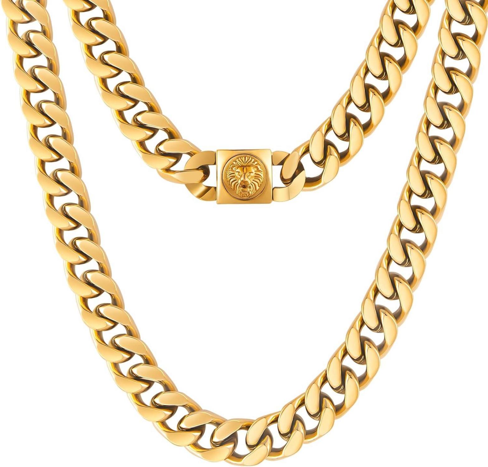 12mm Herren Panzerkette mit Löwe Kopf Cuban Link Chain