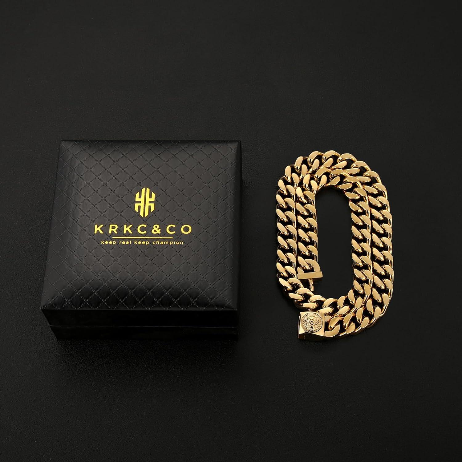 Cuban Link Chain 12mm Herren Gold Panzerkette Löwe Totenkopf 50.8cm