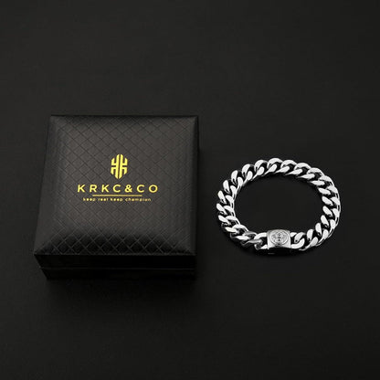 Herren Armband Löwe Kopf 12mm 18K Gold beschichtet Edelstahl Cuban Hip