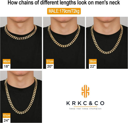 Herren Panzerkette 12mm Löwe Totenkopf 18K Gold plattiert Cuban Link Chain