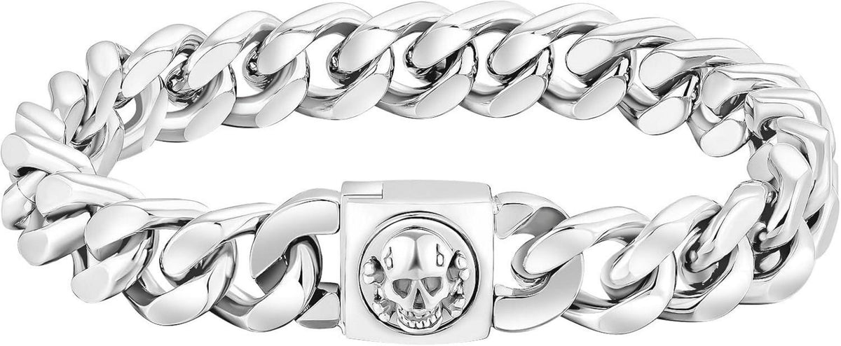 Gold beschichtetes 12mm Herren Armband mit Totenkopf-Verschluss