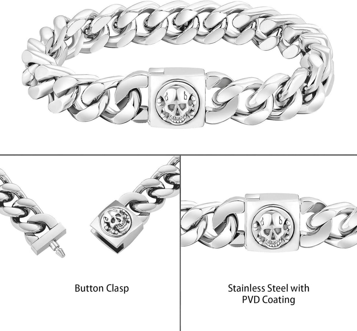 Herren Armband mit Totenkopf Verschluss, 18K Gold beschichtet Panzerarmband 9 Zoll