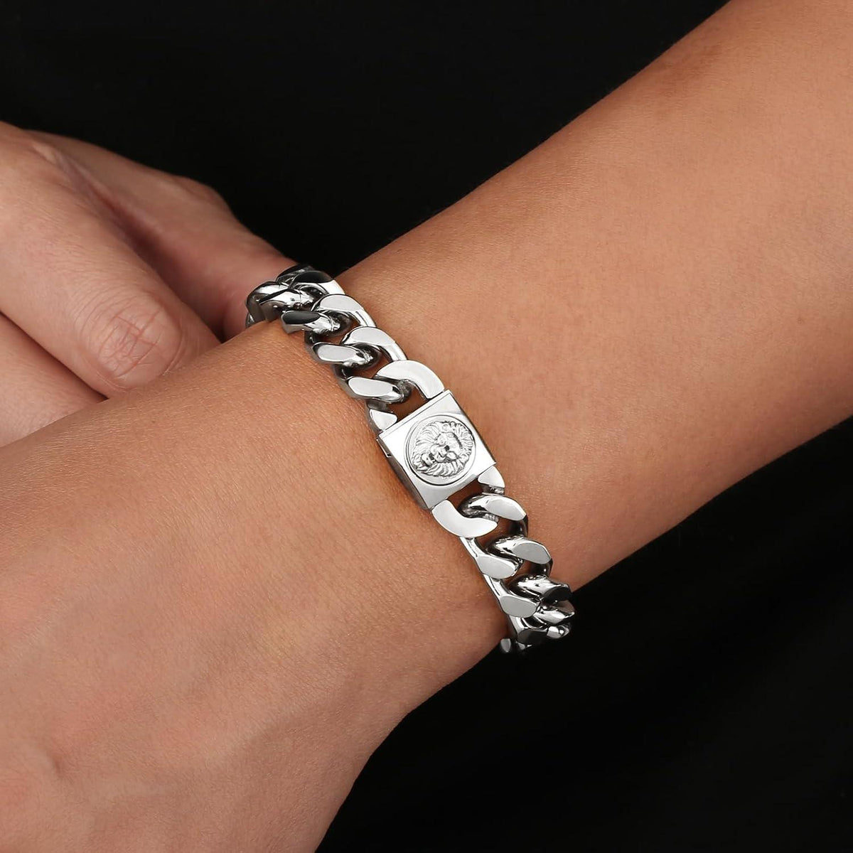 12mm Herren Armband mit Löwe Kopf Verschluss, 18K Gold