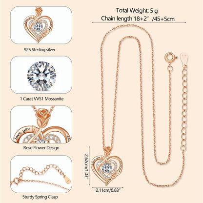 Moissanite Halskette Damen Silber 925 Herz Anhänger Roségold