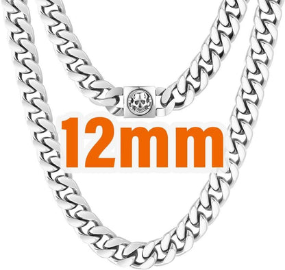 12mm Herren Panzerkette Totenkopf Verschluss, 18K Gold plattiert Cuban Link