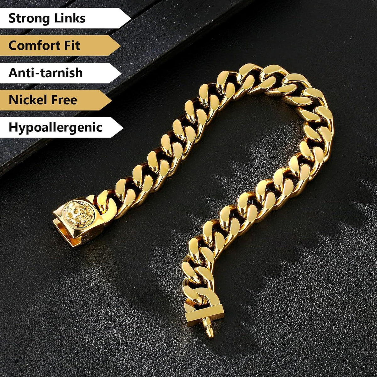 12mm Herren Armband Totenkopf Gold Cuban Armband 18K beschichtet