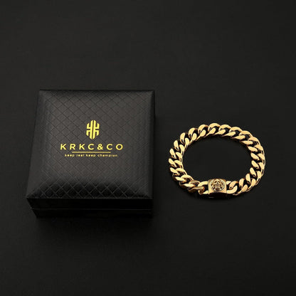 12mm Herren Armband Löwe Kopf Totenkopf Verschluss Gold beschichtet