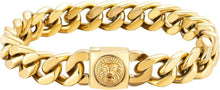 Gold beschichtetes 12mm Herren Armband mit Löwe Kopf Verschluss