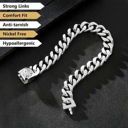 KRKC&CO 12mm Cuban Armband mit Totenkopf Verschluss, 18K Gold