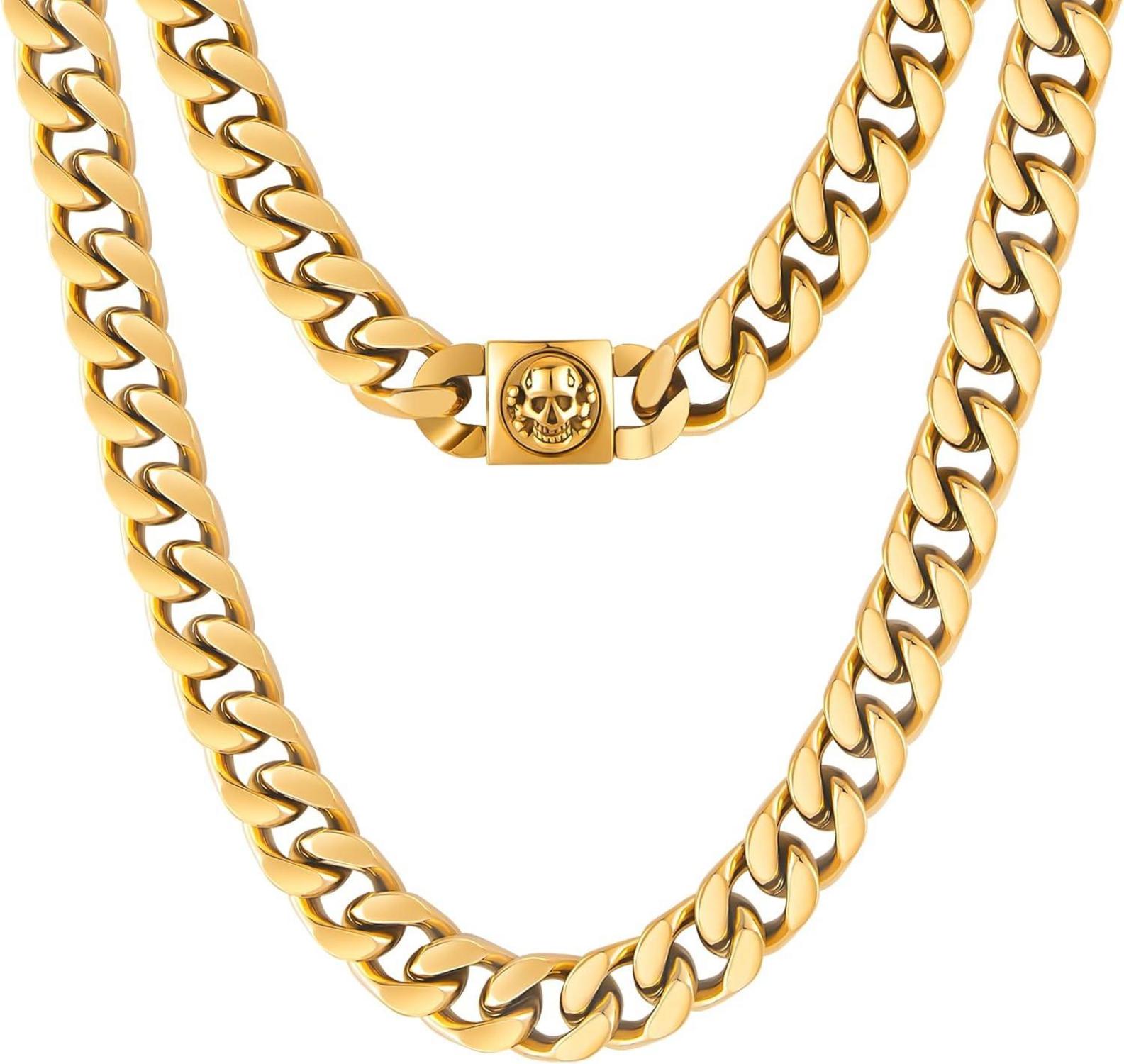 12mm Panzerkette mit Löwenkopf/Totenkopf Verschluss, 18K Gold