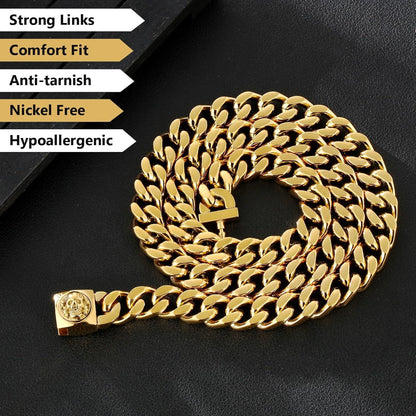 12mm Panzerkette mit Löwenkopf/Totenkopf Verschluss, 18K Gold