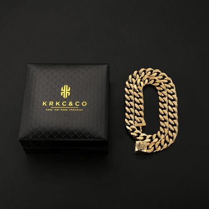 12mm Herren Panzerkette mit Löwenkopf Totenkopf Verschluss Cuban Link