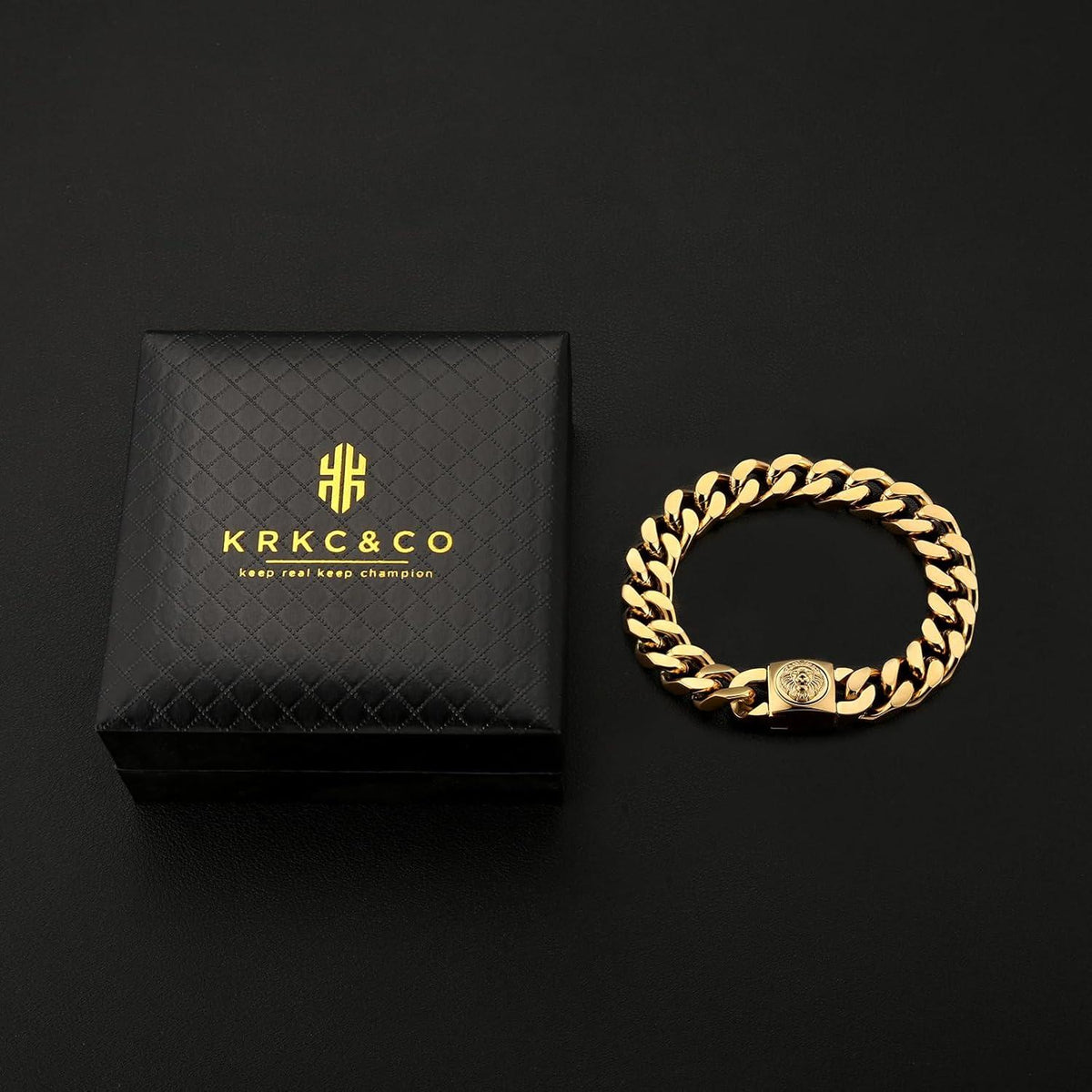 Herren Armband mit Löwe Kopf/Totenkopf Verschluss, 18K Gold