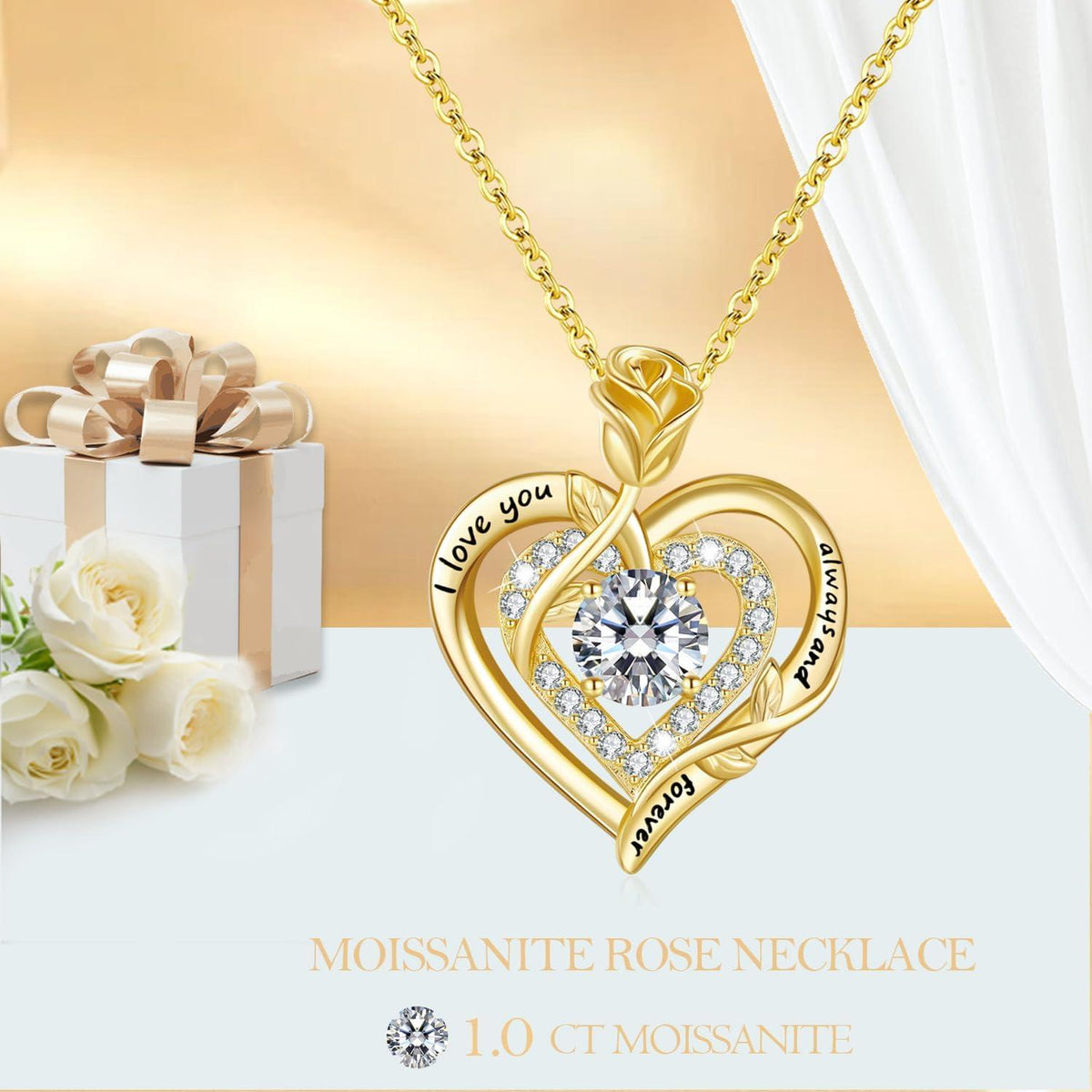 Moissanite Halskette Damen 925 Silber Rosegold 1 Karat