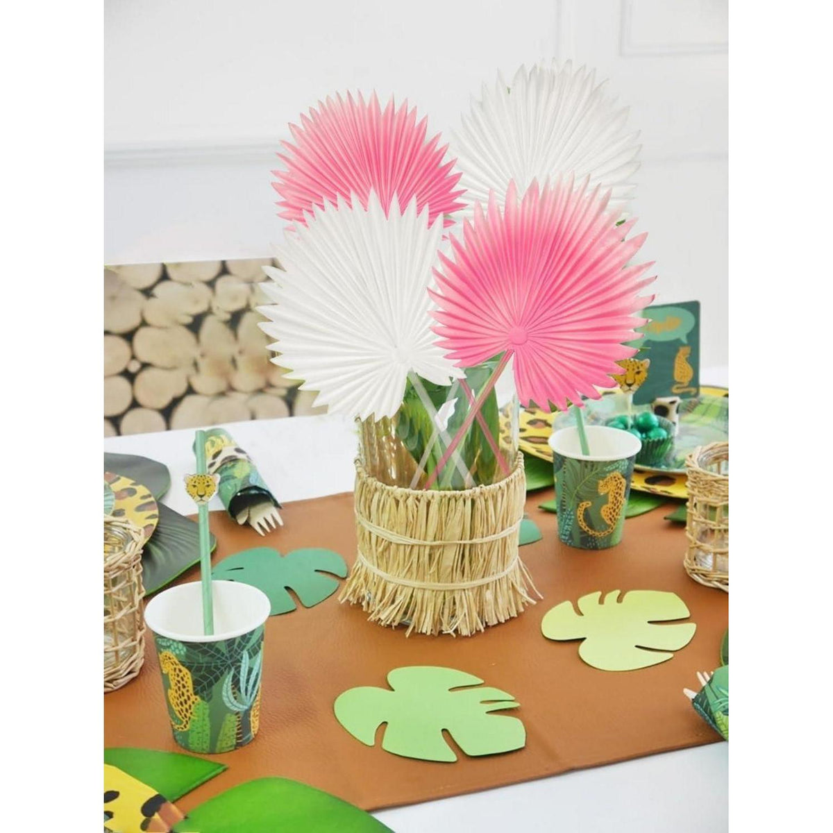 6x Kunst Palmenblätter Weiß - Tropische Deko für Zuhause & Party