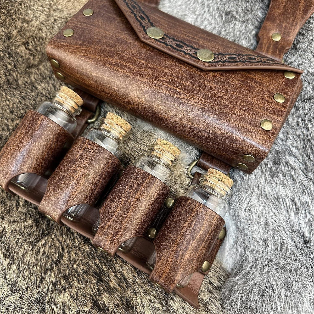 Mittelalterliche Alchemie Gürteltasche mit Zaubertrank Fläschchen