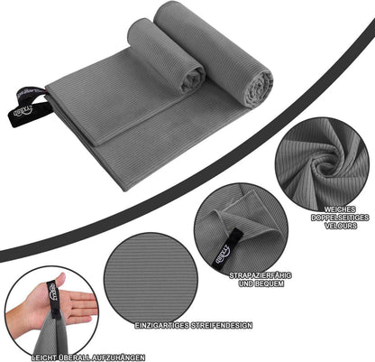 Microfaser Handtuch Set Groß Klein Gestreift Grau