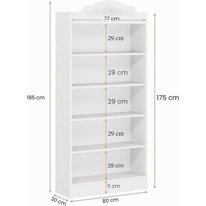 Gewölbtes Bücherregal 5-Stöckig Weißes Standregal für Wohnzimmer