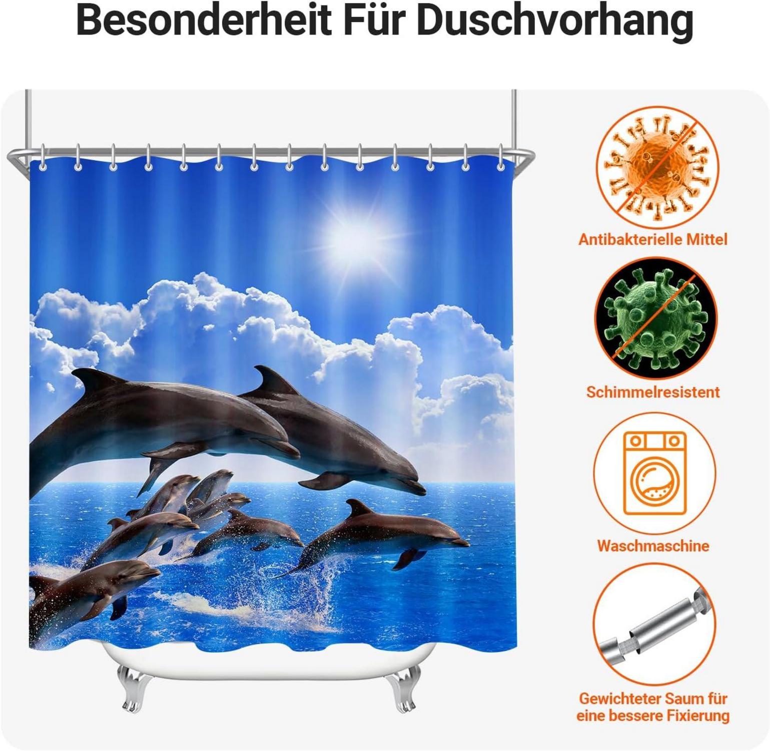 Duschvorhang Delphin 100x180cm Antischimmel Wasserabweisend 7 Ösen