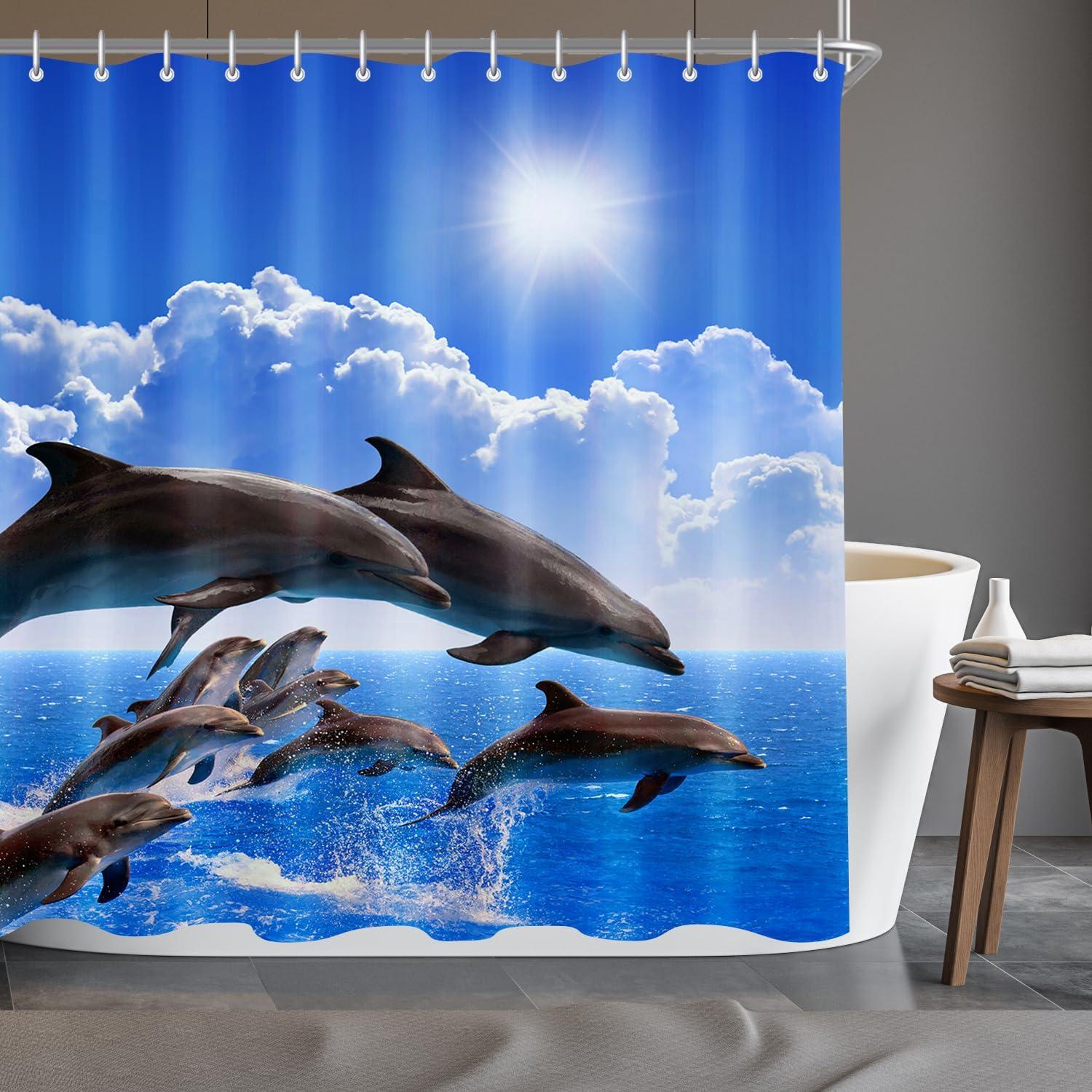 Duschvorhang Delphin 100x180cm Wasserabweisend Antischimmel Badezimmer Galerie