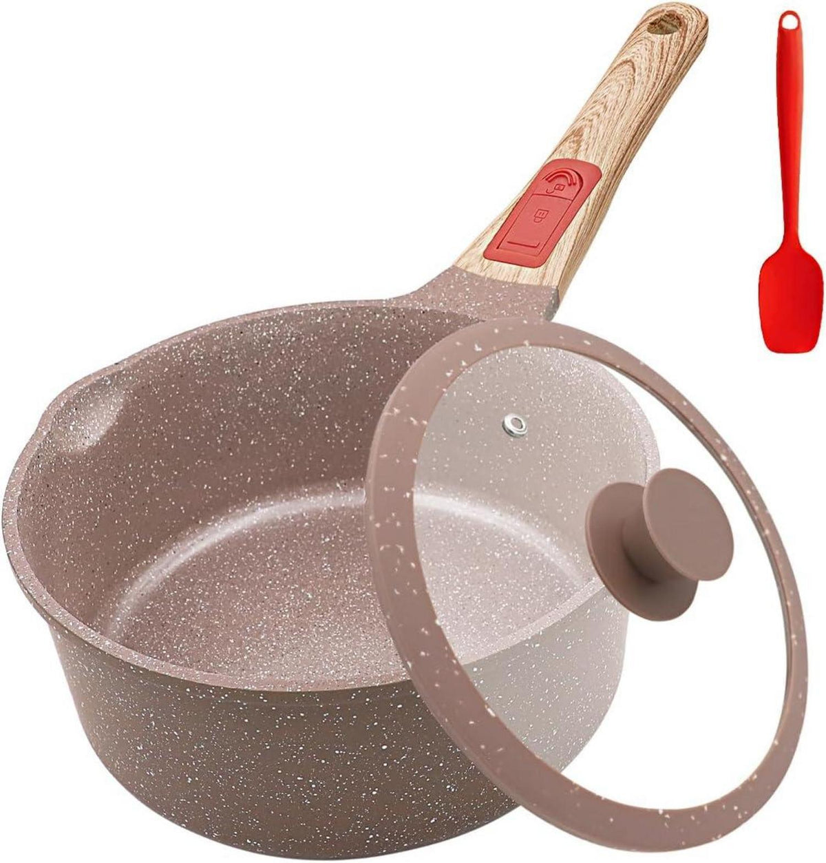 Keramik Stielkasserolle Antihaft 20 cm Deckel abnehmbar Braun