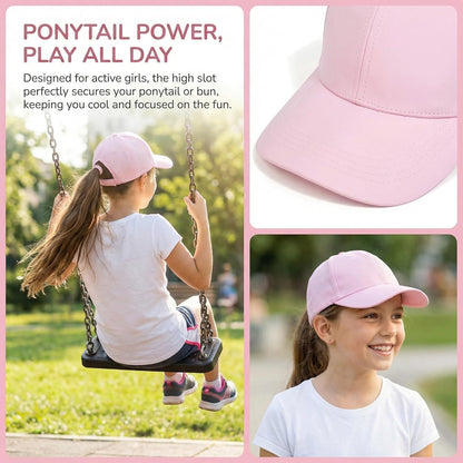 Baseballkappe Pferdeschwanz für Mädchen – Rosa, UV-Schutz, Atmungsaktiv