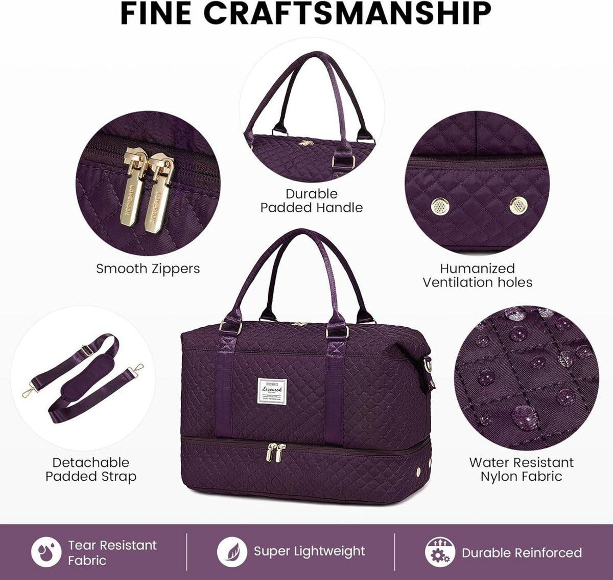 Große Reisetasche Handgepäck mit Schuhfach & Nassfach 48x23x34,5cm