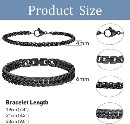 LOCCY Herrenarmband 2 Stück Schwarz Edelstahl Panzerkette 4/6mm 21.0cm