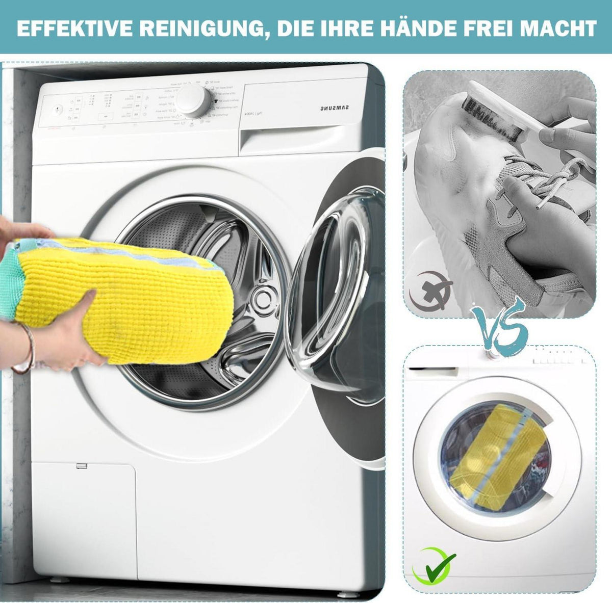 2er Set Schuhwaschbeutel Gelb für Waschine, Wäschenetz mit Reißverschluss