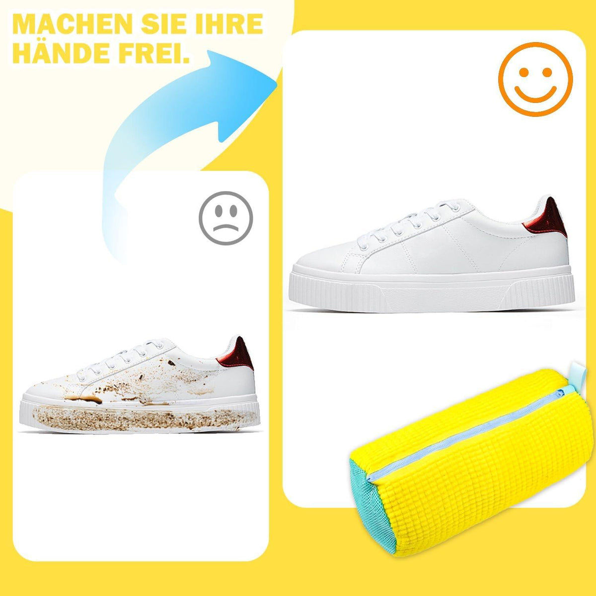 2er Set Schuhwaschbeutel Gelb für Waschine, Wäschenetz mit Reißverschluss