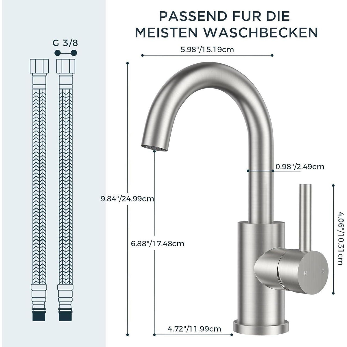 Hochwertiger Waschtischarmatur 360° drehbar, Edelstahl, gebürstet