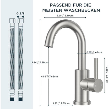 Hochwertiger Waschtischarmatur 360° drehbar, Edelstahl, gebürstet