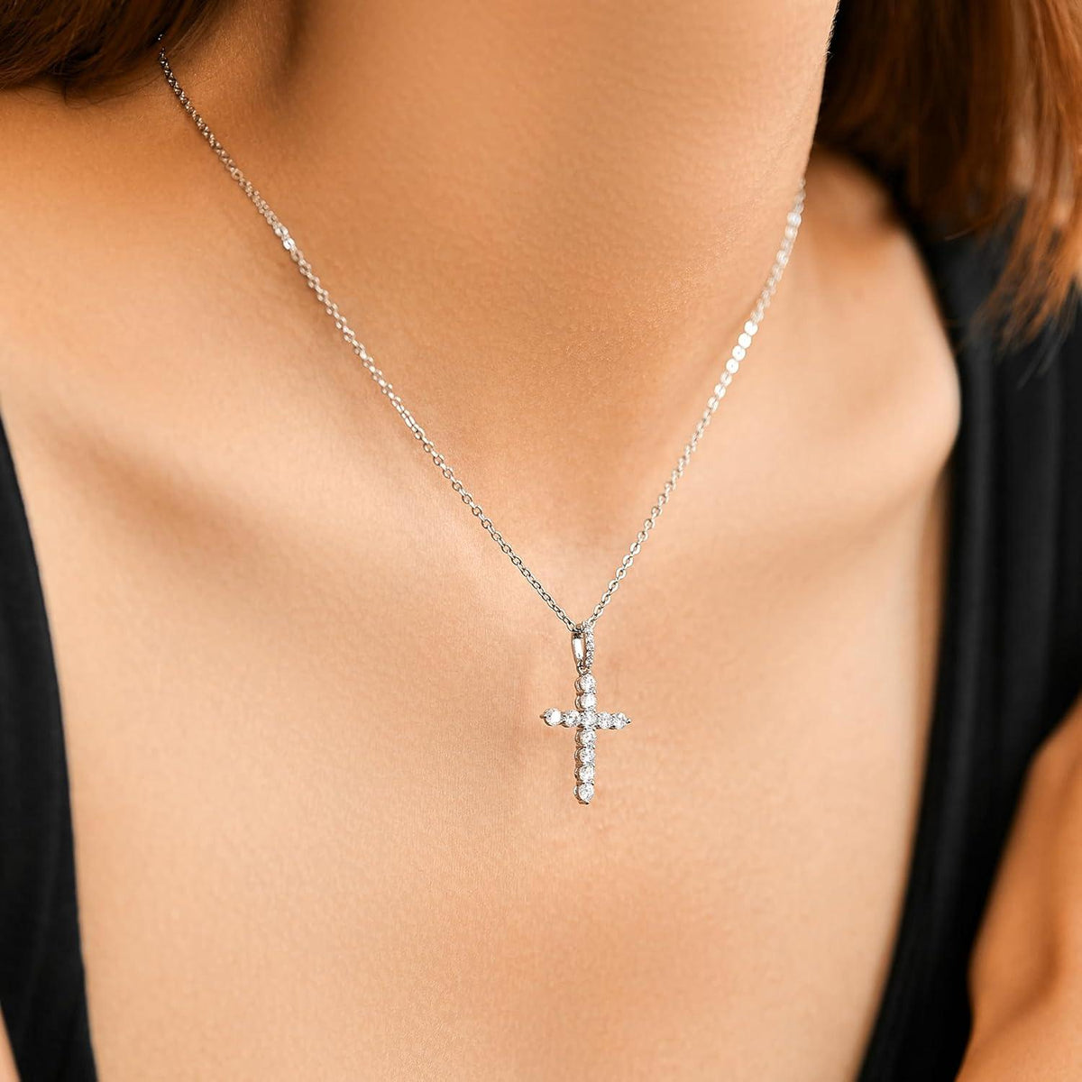 Kreuz Kette Silber Damen Anhänger Halskette CZ Gold Kette
