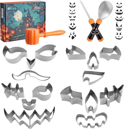 Kürbis Schnitzset Halloween DIY 23-tlg. Hammer 20 Formen Edelstahl