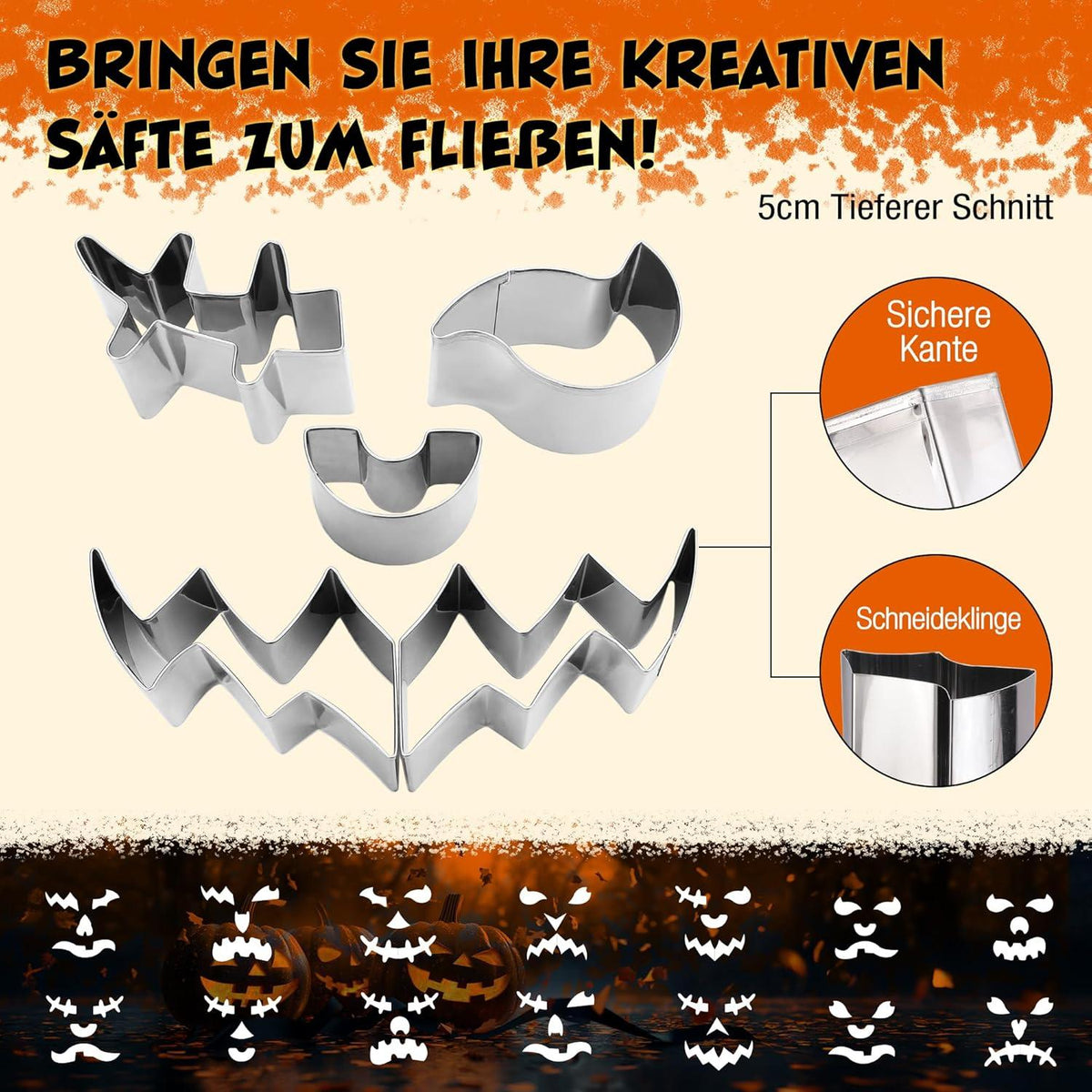HAUSHOF Halloween Kürbis Schnitzset 23-tlg. mit Hammer und 20 Formen