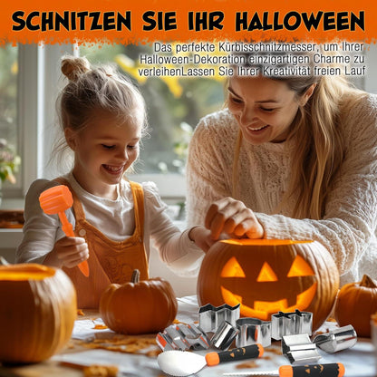 HAUSHOF Halloween Kürbis Schnitzset 23-tlg. mit Hammer und 20 Formen