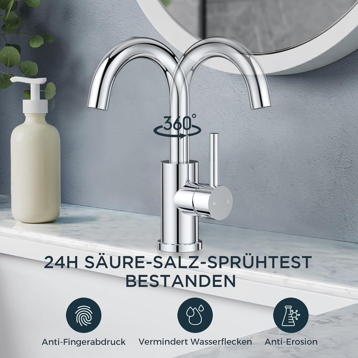 Hochwertiger Waschtischarmatur 360° drehbar, polierter Chrom