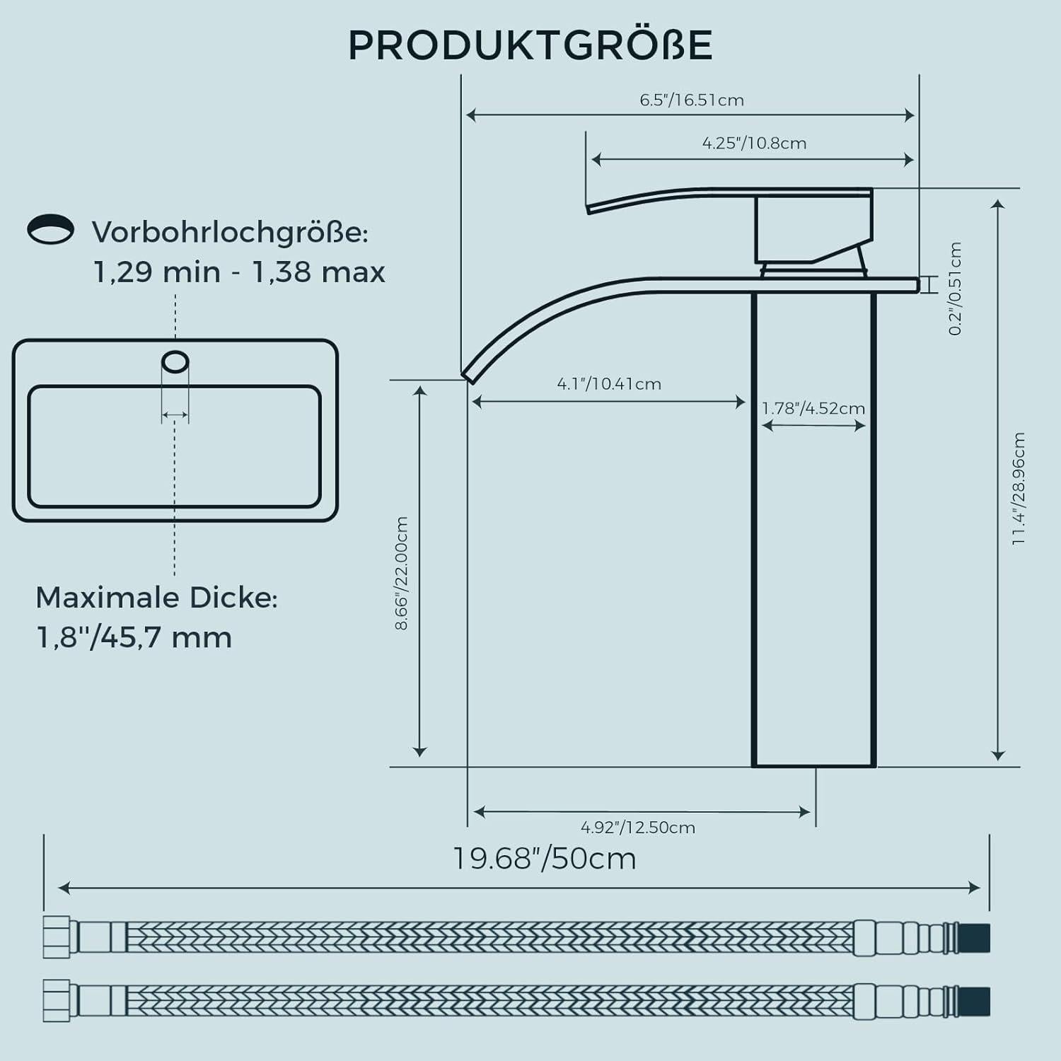 FORIOUS Schwarz Wasserfall Waschtischarmatur Einhandmischer 220mm