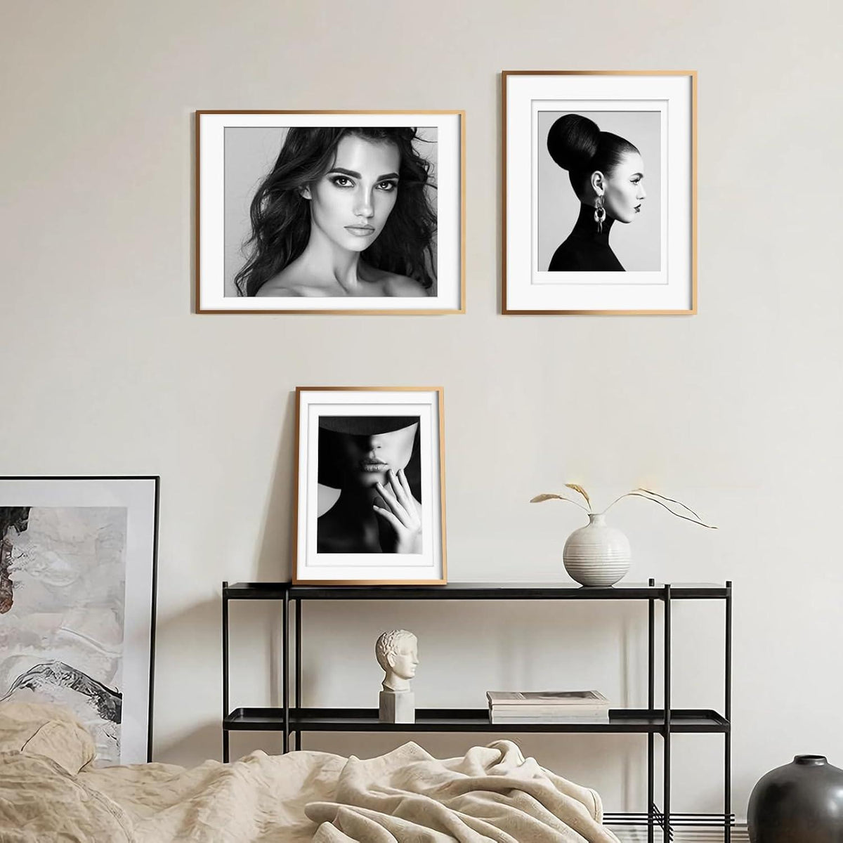 Gold Aluminum Picture Frame Set of 2 with Mats and Plexiglass Tabletop Wall