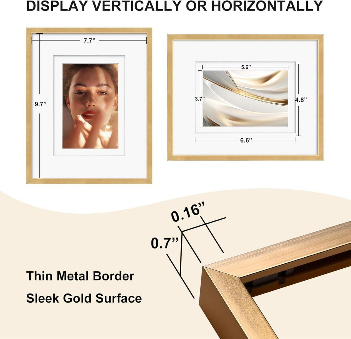 Aluminium Bilderrahmen 20x25 cm mit Matten und Plexiglas, 2er Pack Gold